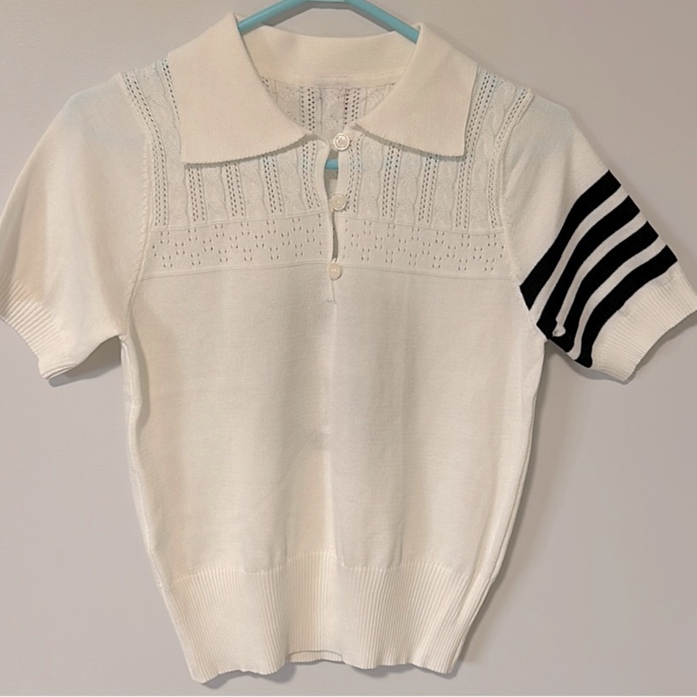 White Polo Shirt with Black Stripes